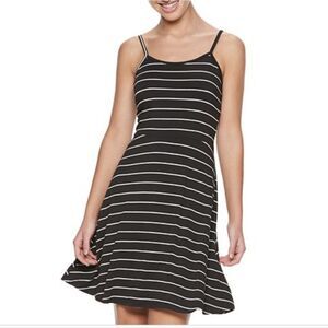 Hem & Thread Charcoal Gray Striped Fit & Flare Skater Sleeveless Cami Slip Dress